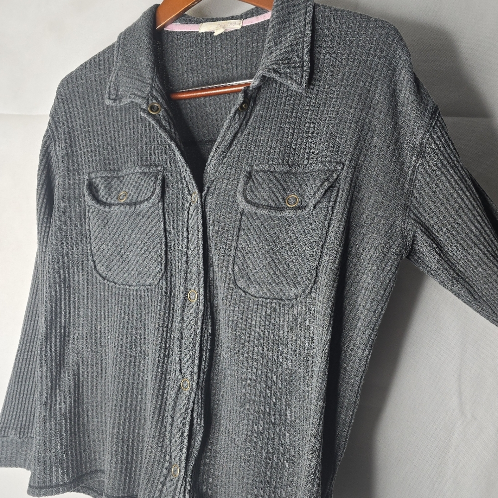 Rewind Soft Grunge Waffle Knit Snap Up Shirt Charcoal Utility 90s Women's M